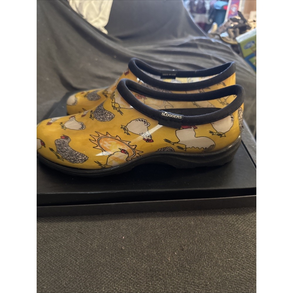 Sloggers Rain Garden Shoes Womens Yellow Chicken Print Waterproof Slip On Size 1